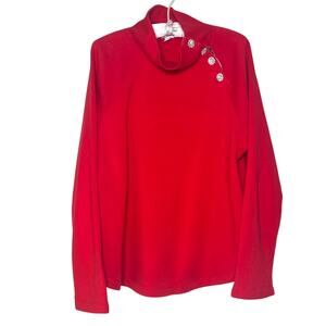 J Crew Women's Size XL Red Sweatshirt Cotton Blend Tartan Wide Jeweled Placket